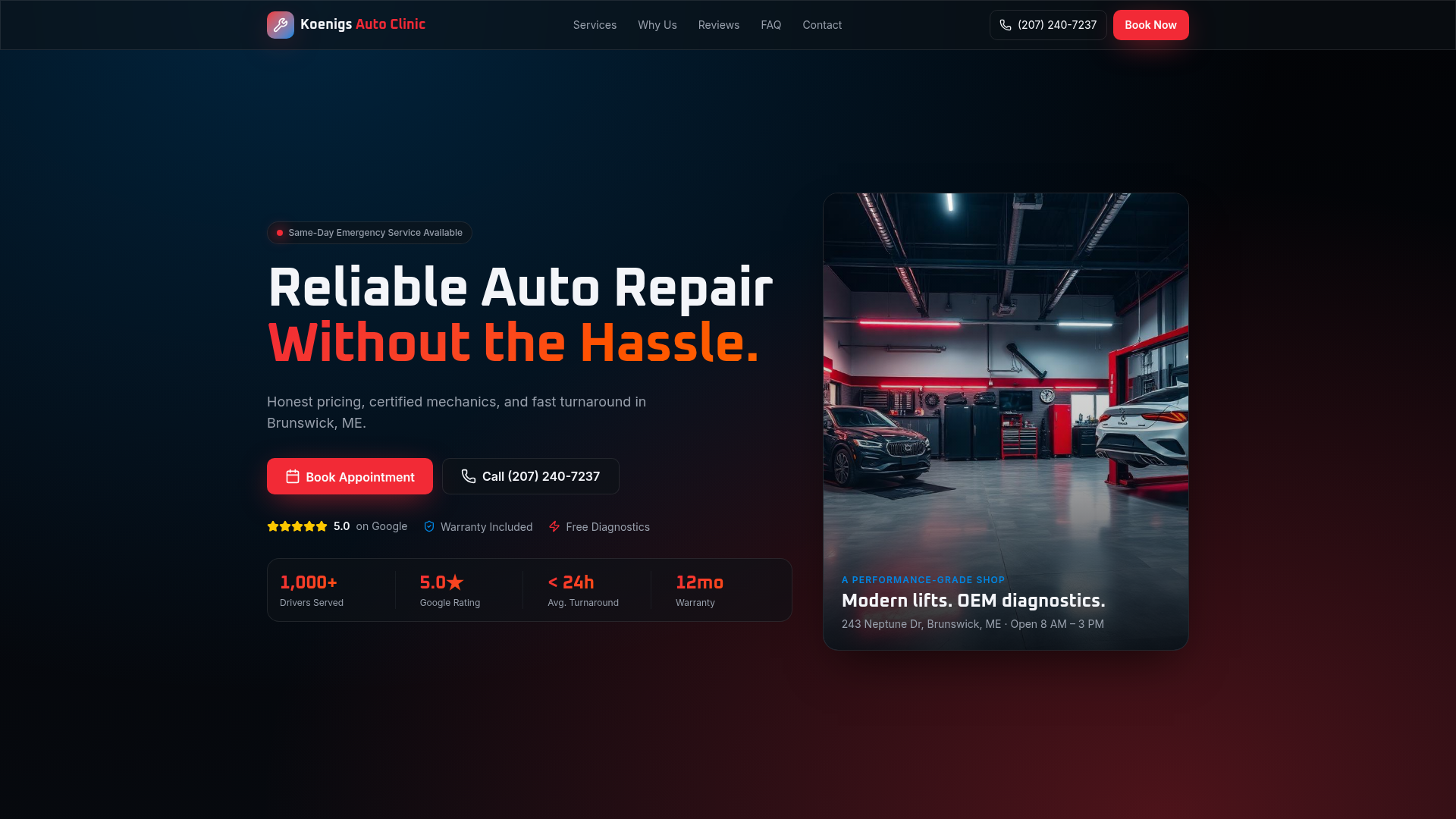 Koenigs Auto Clinic website design