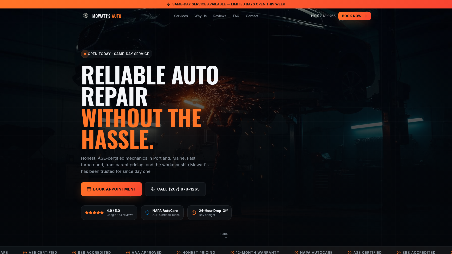 Mowatt's Auto website design